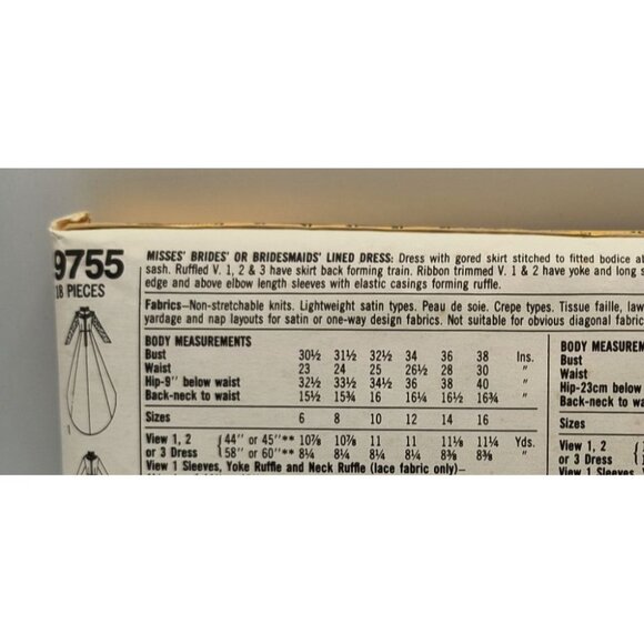 Simplicity 9755 Vintage 1980s Wedding & Bridesmaid Dress Sewing Pattern Size 14 - Picture 4 of 4